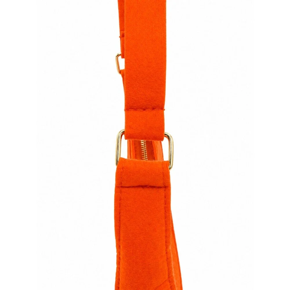 Orange Croc Embossed Felt‎ Crescent Shoulder Bag Gold Hardware Mini Hobo NEW